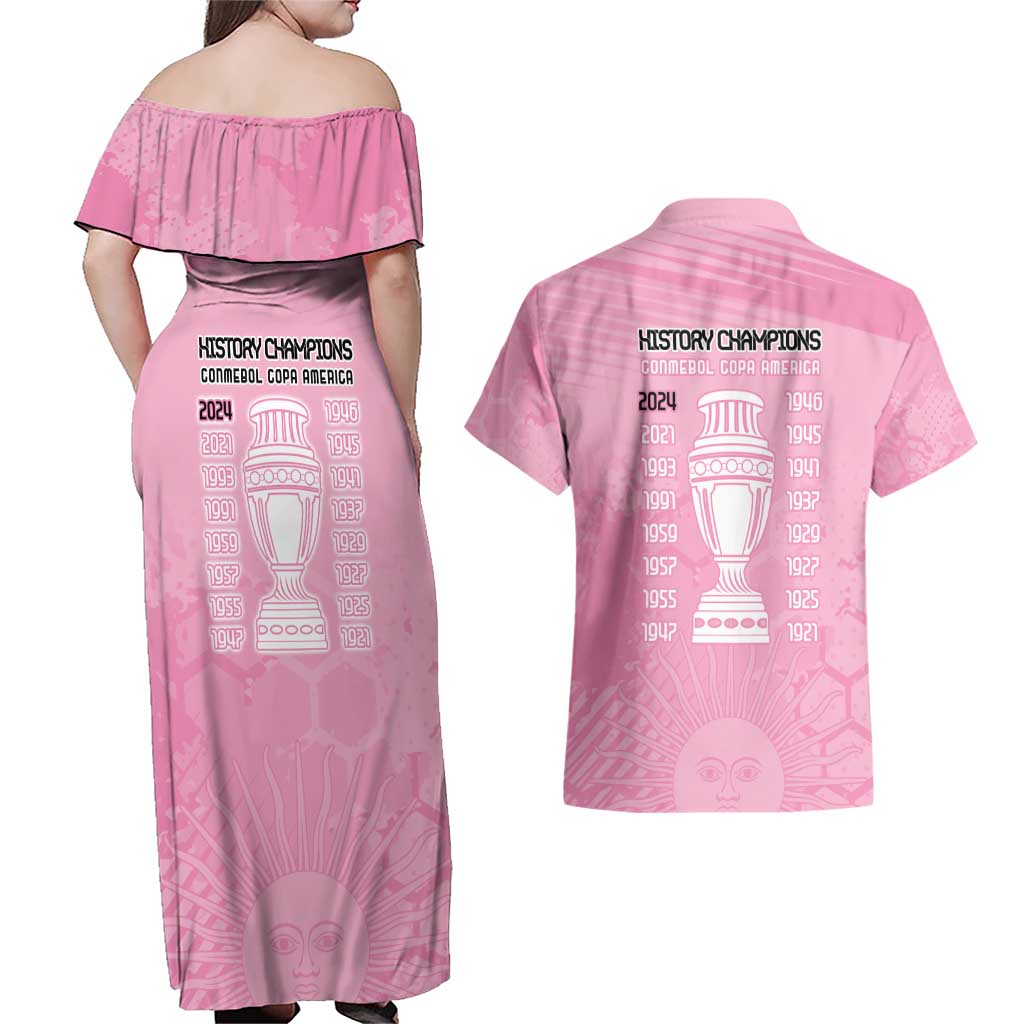 Argentina Football Couples Matching Off Shoulder Maxi Dress and Hawaiian Shirt Campeones De la Historia - Pink Style LT9 - Wonder Print Shop