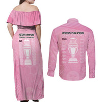 Argentina Football Couples Matching Off Shoulder Maxi Dress and Long Sleeve Button Shirt Campeones De la Historia - Pink Style LT9 - Wonder Print Shop
