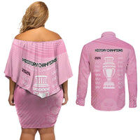 Argentina Football Couples Matching Off Shoulder Short Dress and Long Sleeve Button Shirt Campeones De la Historia - Pink Style LT9 - Wonder Print Shop