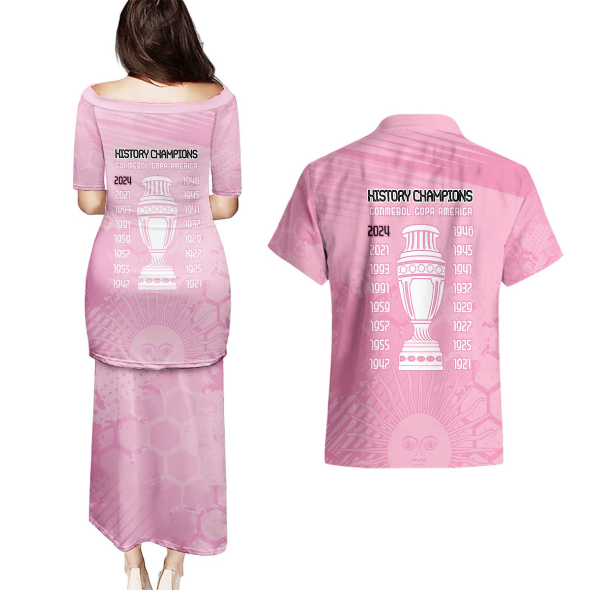 Argentina Football Couples Matching Puletasi and Hawaiian Shirt Campeones De la Historia - Pink Style LT9 - Wonder Print Shop