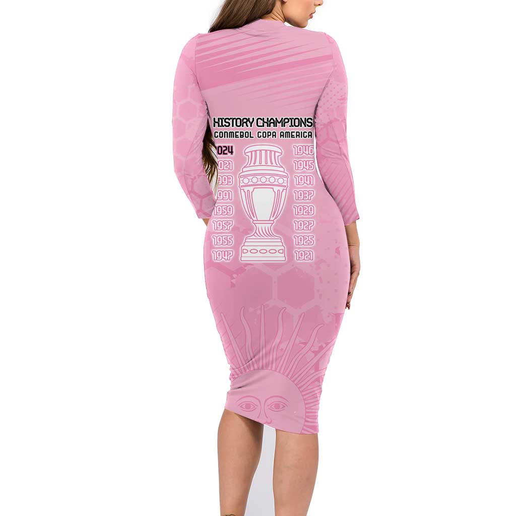 Argentina Football Family Matching Long Sleeve Bodycon Dress and Hawaiian Shirt Campeones De la Historia - Pink Style LT9 - Wonder Print Shop