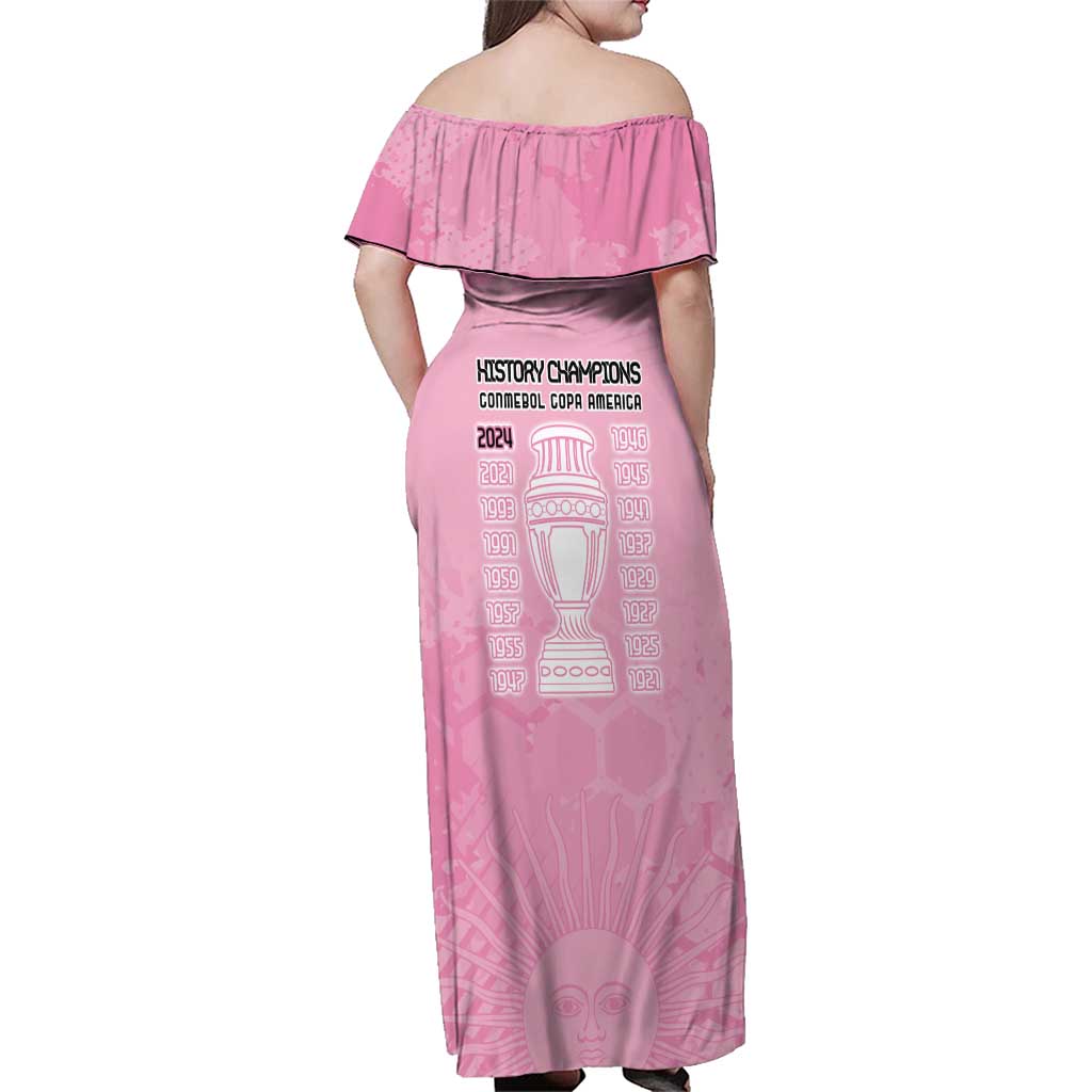 Argentina Football Family Matching Off Shoulder Maxi Dress and Hawaiian Shirt Campeones De la Historia - Pink Style LT9 - Wonder Print Shop