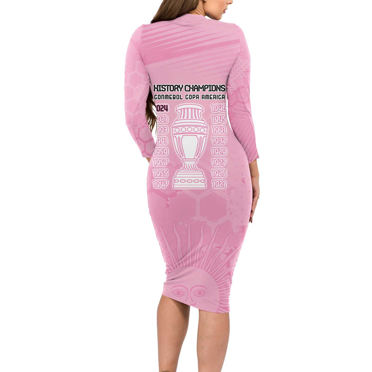 Argentina Football Long Sleeve Bodycon Dress Campeones De la Historia - Pink Style - Wonder Print Shop
