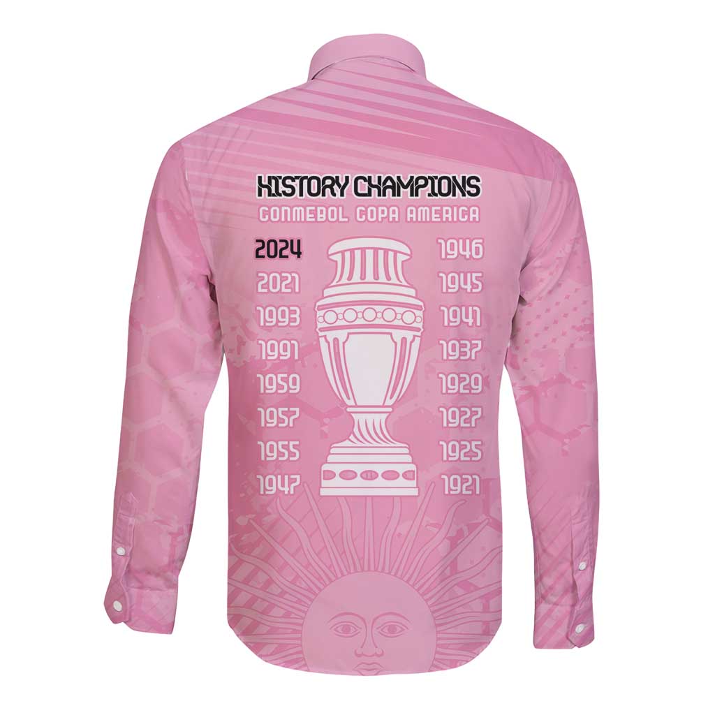 Argentina Football Long Sleeve Button Shirt Campeones De la Historia - Pink Style - Wonder Print Shop