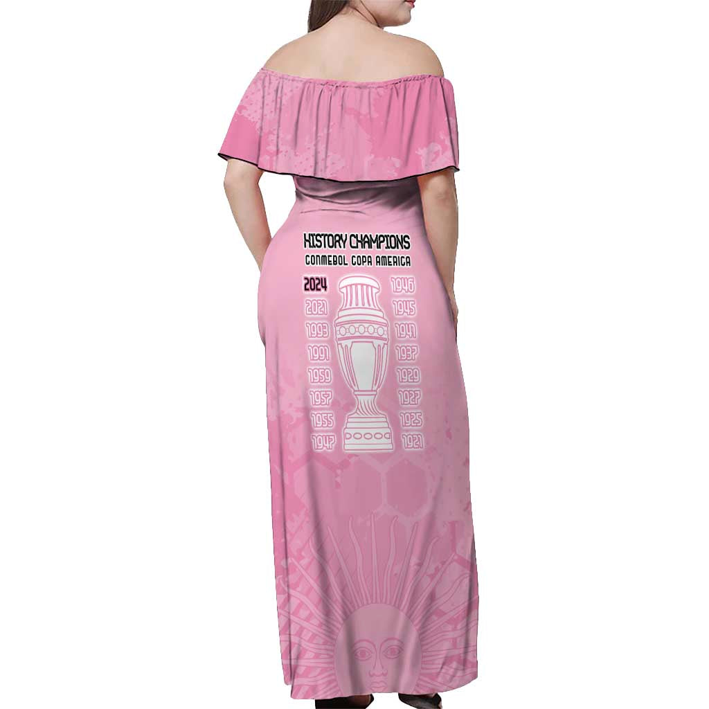 Argentina Football Off Shoulder Maxi Dress Campeones De la Historia - Pink Style - Wonder Print Shop