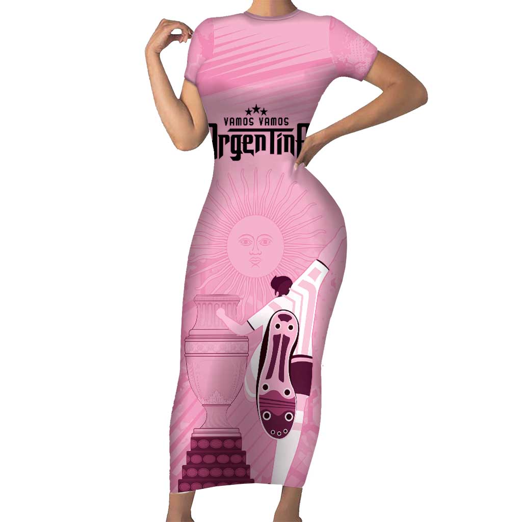 Argentina Football Short Sleeve Bodycon Dress Campeones De la Historia - Pink Style - Wonder Print Shop