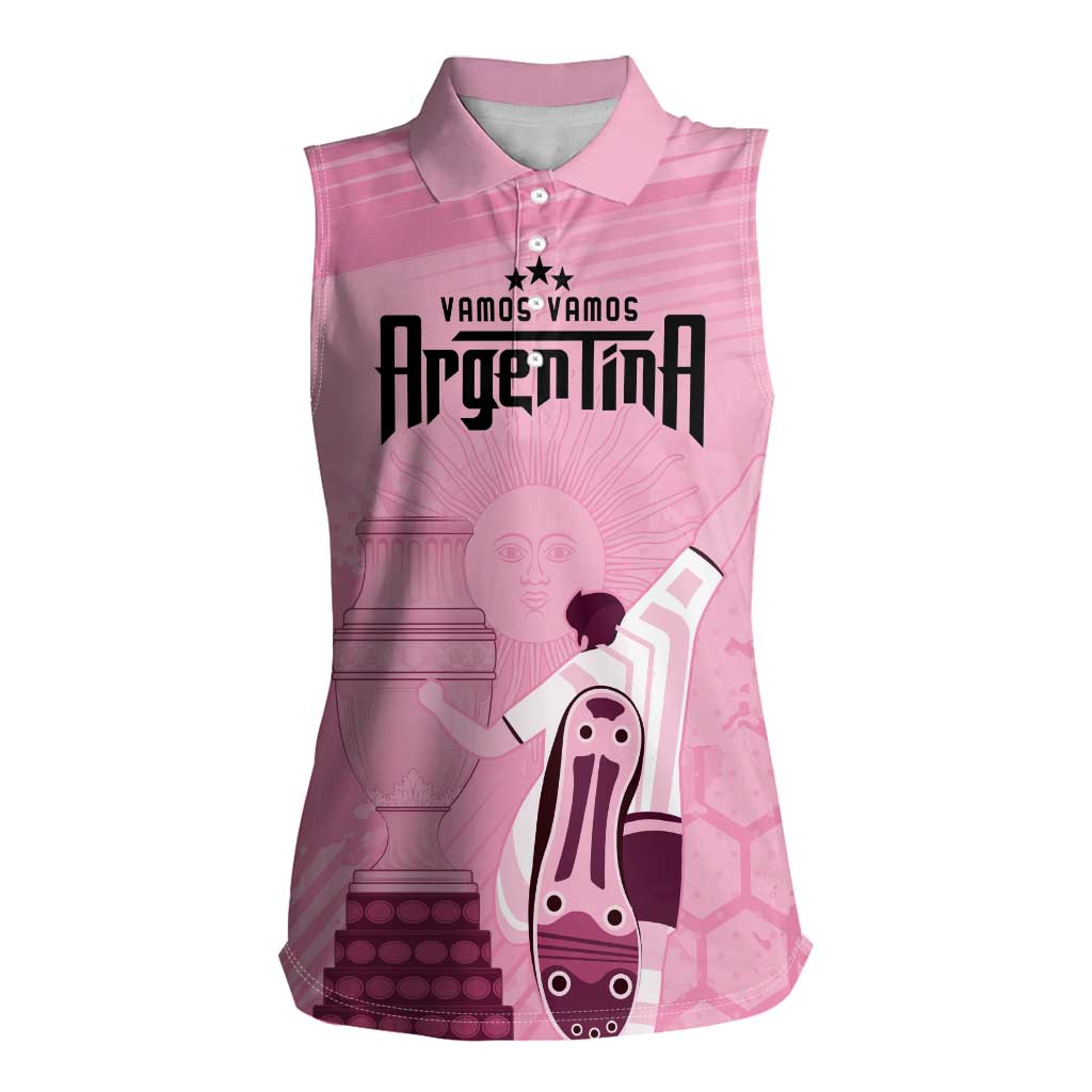 Argentina Football Women Sleeveless Polo Shirt Campeones De la Historia - Pink Style - Wonder Print Shop