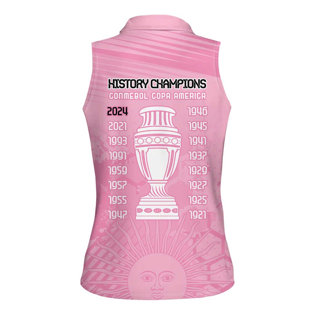 Argentina Football Women Sleeveless Polo Shirt Campeones De la Historia - Pink Style - Wonder Print Shop