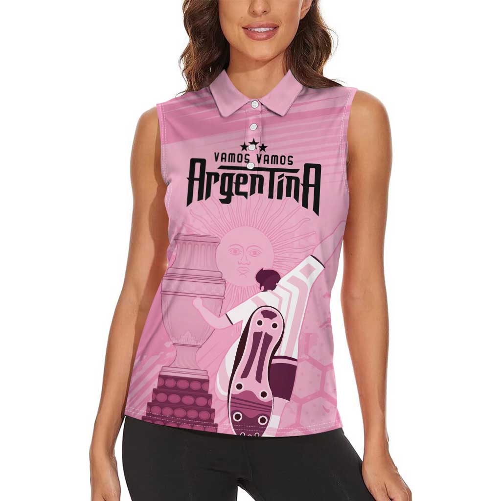 Argentina Football Women Sleeveless Polo Shirt Campeones De la Historia - Pink Style - Wonder Print Shop