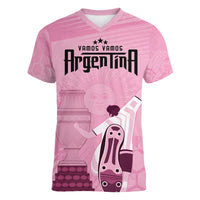 Argentina Football Women V-Neck T-Shirt Campeones De la Historia - Pink Style - Wonder Print Shop