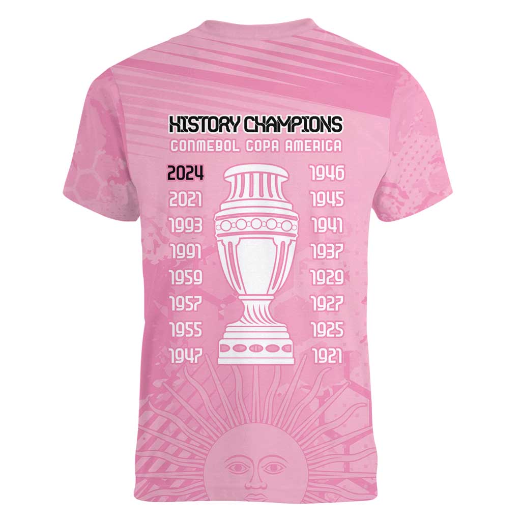 Argentina Football Women V-Neck T-Shirt Campeones De la Historia - Pink Style - Wonder Print Shop