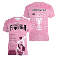 Argentina Football Women V-Neck T-Shirt Campeones De la Historia - Pink Style - Wonder Print Shop
