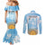 Argentina Football Custom Couples Matching Mermaid Dress and Long Sleeve Button Shirt Campeones De la Historia - Blue Style