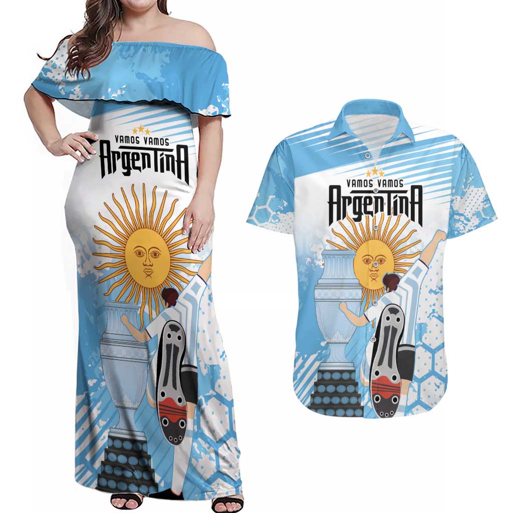 Argentina Football Couples Matching Off Shoulder Maxi Dress and Hawaiian Shirt Campeones De la Historia - Blue Style LT9 - Wonder Print Shop