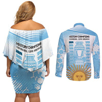 Argentina Football Couples Matching Off Shoulder Short Dress and Long Sleeve Button Shirt Campeones De la Historia - Blue Style LT9 - Wonder Print Shop