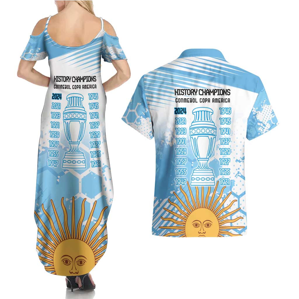Argentina Football Couples Matching Summer Maxi Dress and Hawaiian Shirt Campeones De la Historia - Blue Style LT9 - Wonder Print Shop