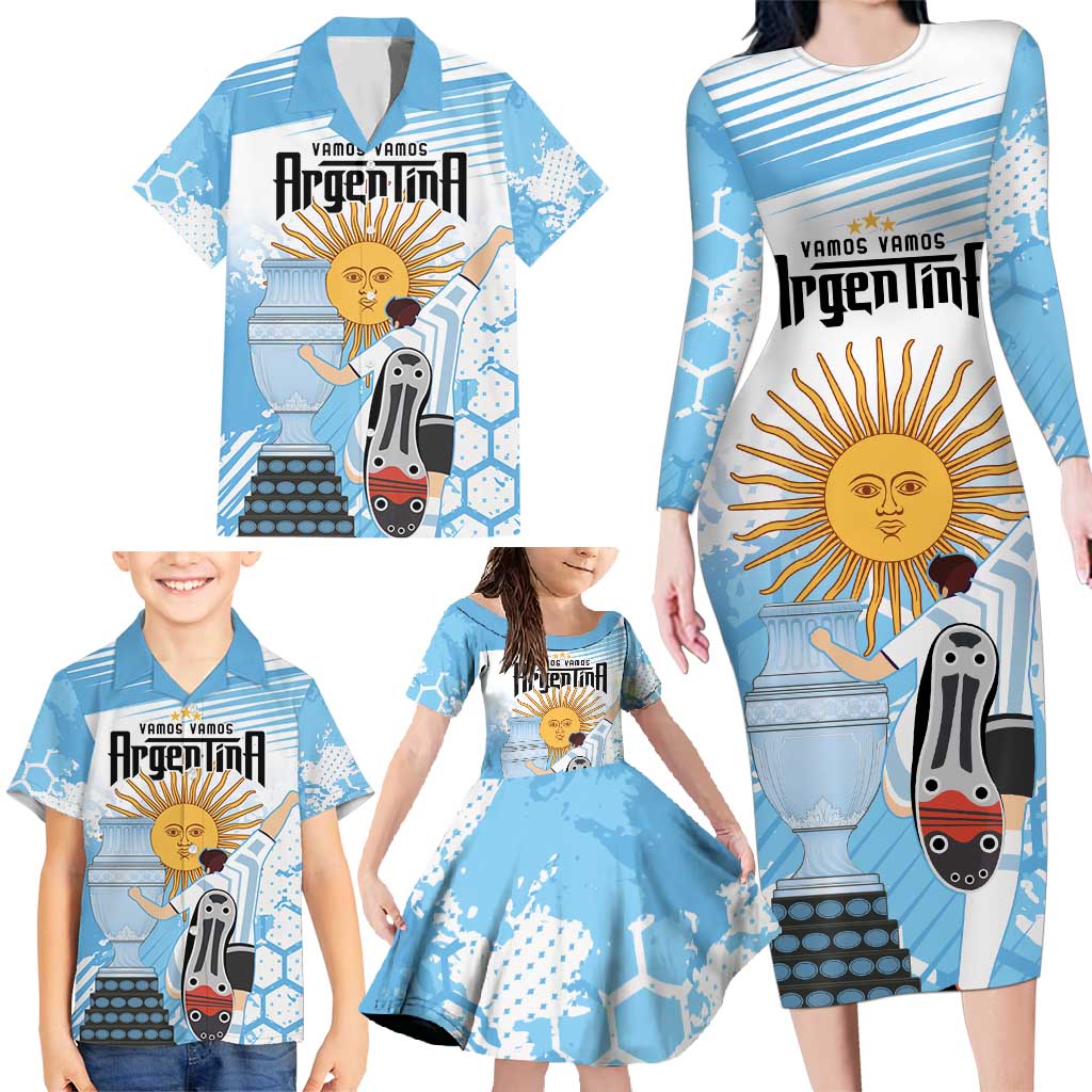 Argentina Football Family Matching Long Sleeve Bodycon Dress and Hawaiian Shirt Campeones De la Historia - Blue Style LT9 - Wonder Print Shop