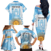 Argentina Football Family Matching Off The Shoulder Long Sleeve Dress and Hawaiian Shirt Campeones De la Historia - Blue Style - Wonder Print Shop