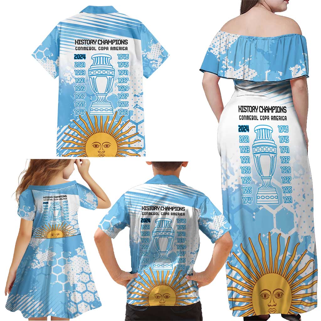 Argentina Football Family Matching Off Shoulder Maxi Dress and Hawaiian Shirt Campeones De la Historia - Blue Style LT9 - Wonder Print Shop