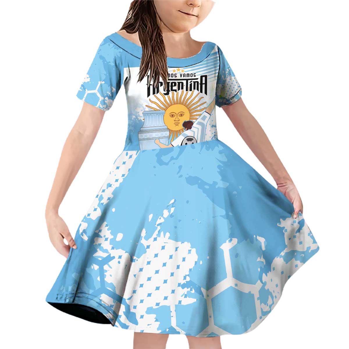 Argentina Football Family Matching Off Shoulder Short Dress and Hawaiian Shirt Campeones De la Historia - Blue Style LT9 - Wonder Print Shop