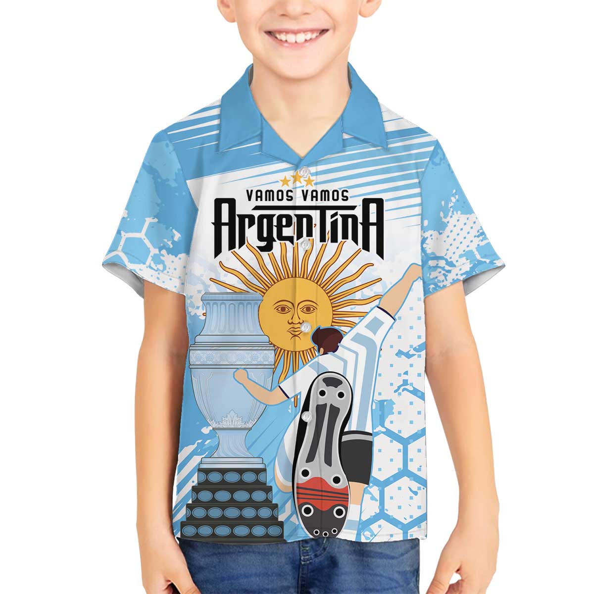 Argentina Football Family Matching Puletasi and Hawaiian Shirt Campeones De la Historia - Blue Style - Wonder Print Shop