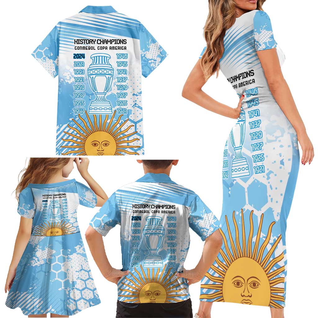 Argentina Football Family Matching Short Sleeve Bodycon Dress and Hawaiian Shirt Campeones De la Historia - Blue Style - Wonder Print Shop