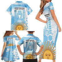 Argentina Football Family Matching Short Sleeve Bodycon Dress and Hawaiian Shirt Campeones De la Historia - Blue Style - Wonder Print Shop