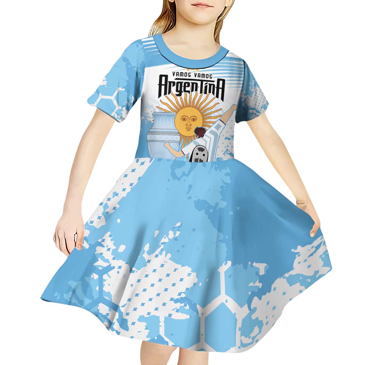 Argentina Football Kid Short Sleeve Dress Campeones De la Historia - Blue Style - Wonder Print Shop