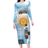 Argentina Football Long Sleeve Bodycon Dress Campeones De la Historia - Blue Style - Wonder Print Shop