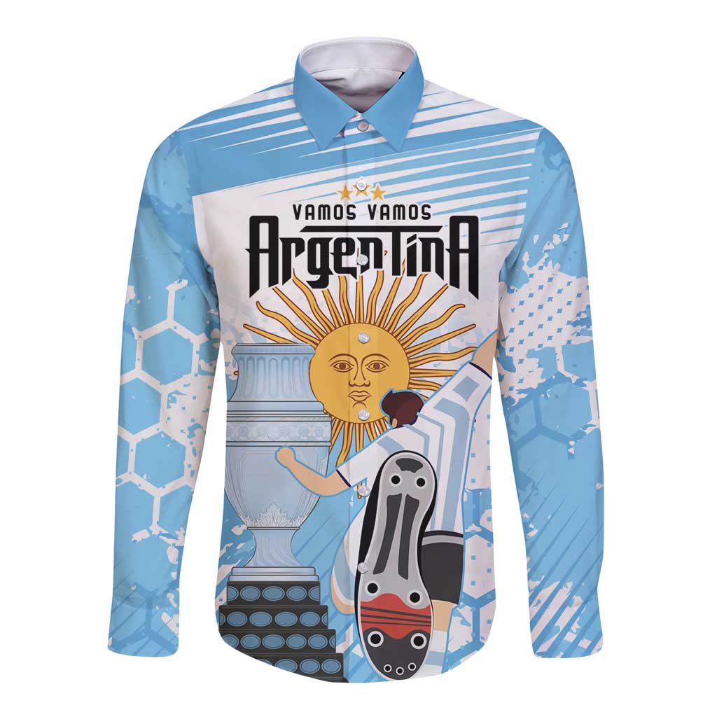 Argentina Football Long Sleeve Button Shirt Campeones De la Historia - Blue Style - Wonder Print Shop