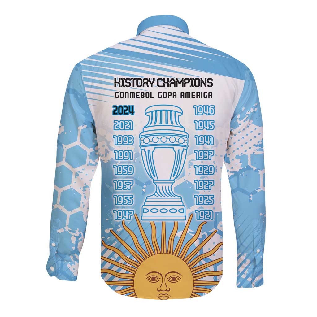 Argentina Football Long Sleeve Button Shirt Campeones De la Historia - Blue Style - Wonder Print Shop