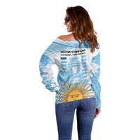 Argentina Football Off Shoulder Sweater Campeones De la Historia - Blue Style - Wonder Print Shop