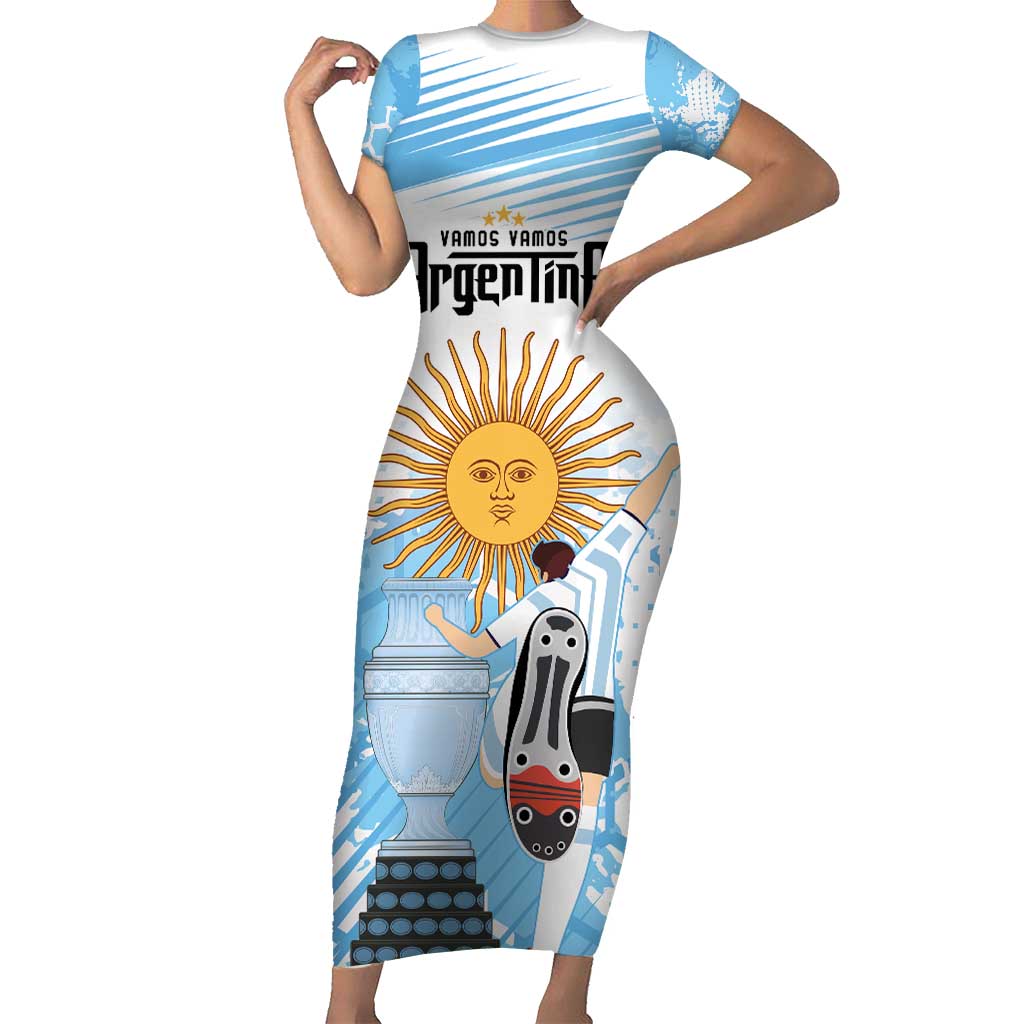 Argentina Football Short Sleeve Bodycon Dress Campeones De la Historia - Blue Style - Wonder Print Shop