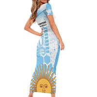 Argentina Football Short Sleeve Bodycon Dress Campeones De la Historia - Blue Style - Wonder Print Shop