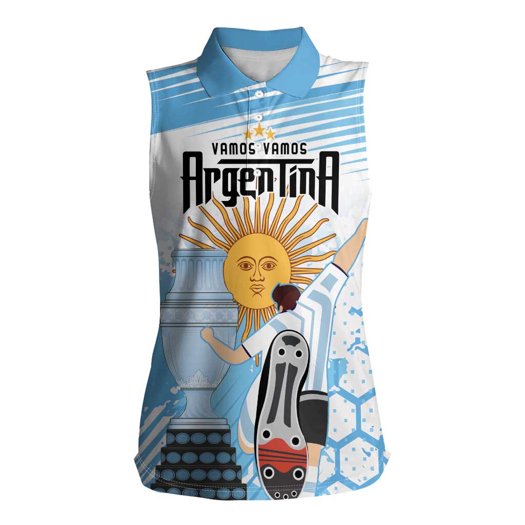 Argentina Football Women Sleeveless Polo Shirt Campeones De la Historia - Blue Style - Wonder Print Shop