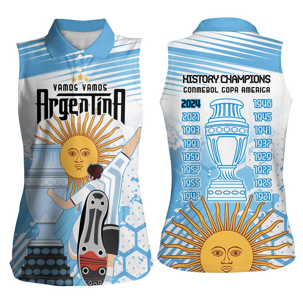 Argentina Football Women Sleeveless Polo Shirt Campeones De la Historia - Blue Style - Wonder Print Shop