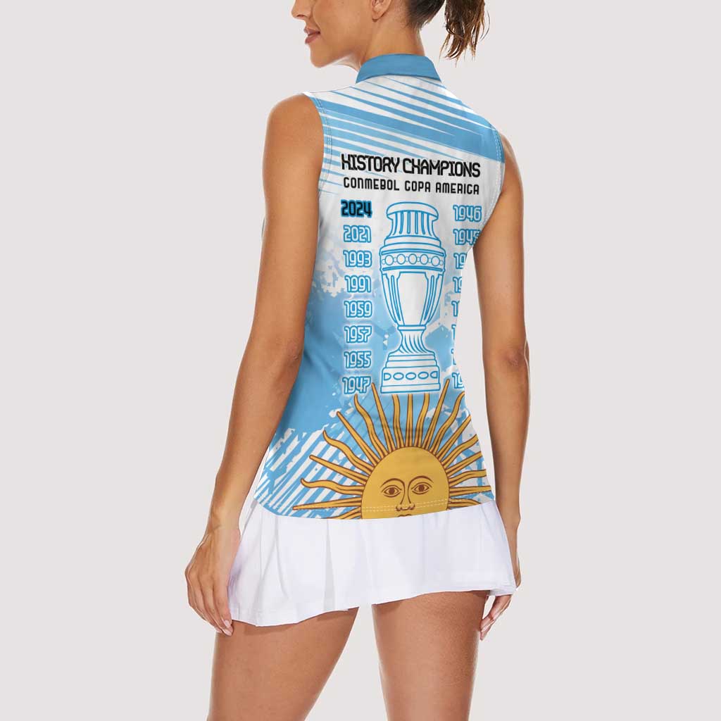 Argentina Football Women Sleeveless Polo Shirt Campeones De la Historia - Blue Style - Wonder Print Shop