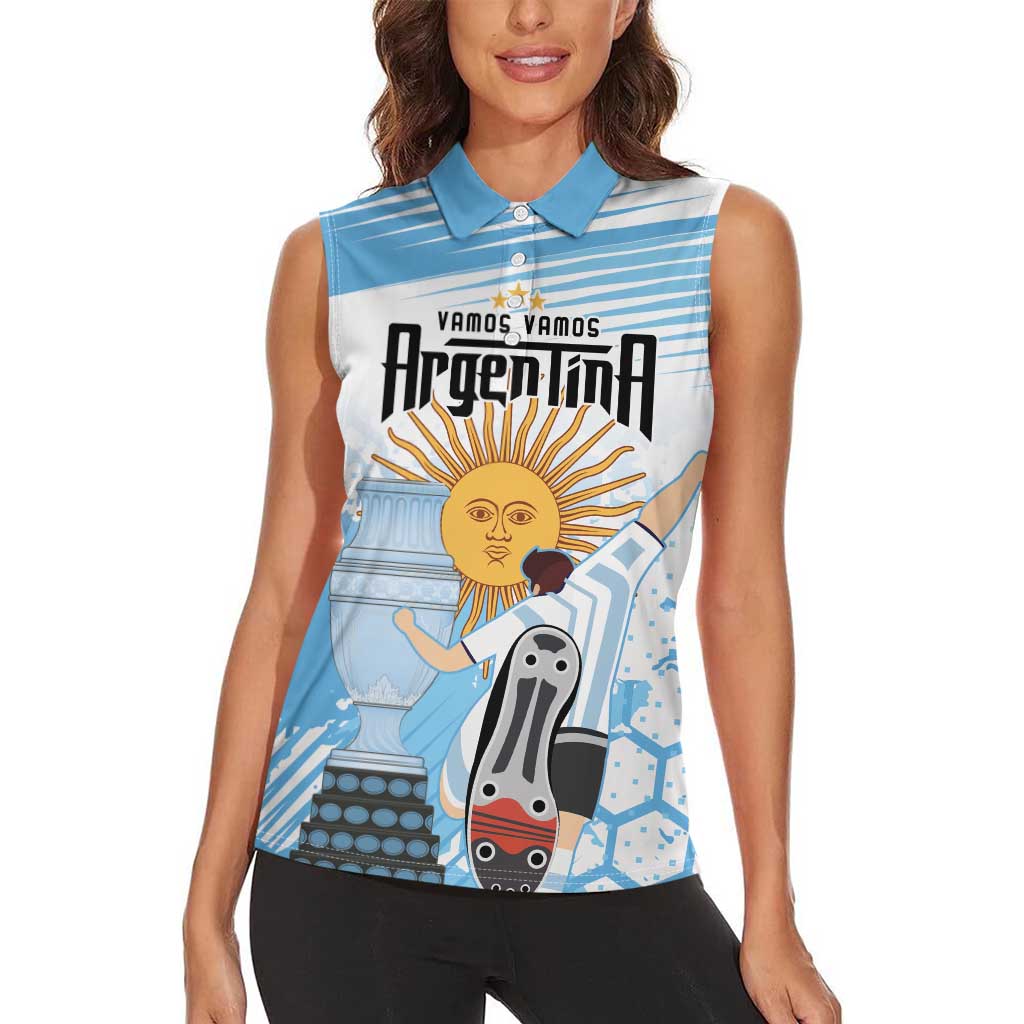 Argentina Football Women Sleeveless Polo Shirt Campeones De la Historia - Blue Style - Wonder Print Shop