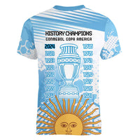 Argentina Football Women V-Neck T-Shirt Campeones De la Historia - Blue Style - Wonder Print Shop
