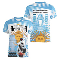 Argentina Football Women V-Neck T-Shirt Campeones De la Historia - Blue Style - Wonder Print Shop