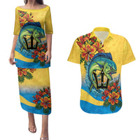 Barbados Mahi-mahi Trident Couples Matching Puletasi and Hawaiian Shirt - Wonder Print Shop