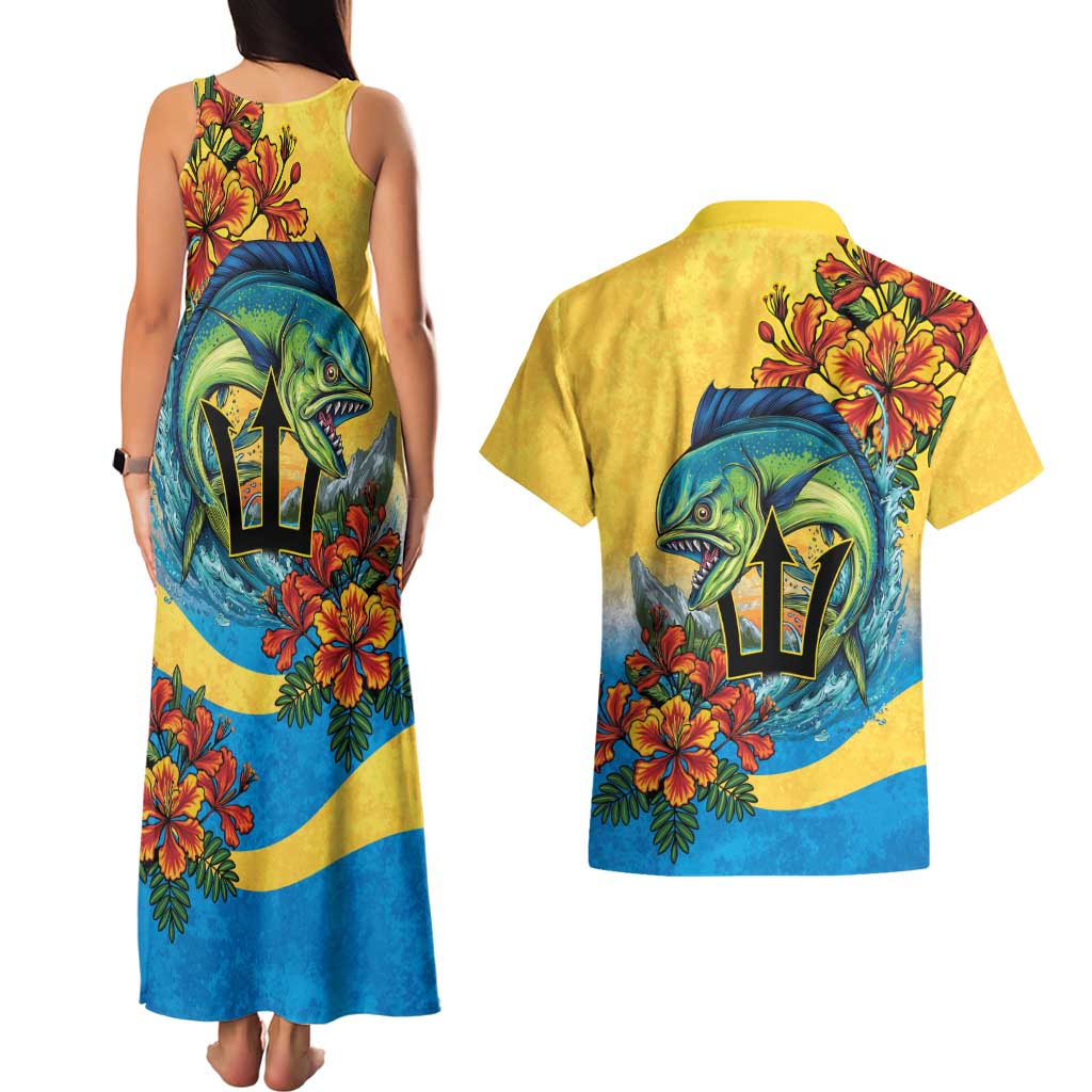 Barbados Mahi-mahi Trident Couples Matching Tank Maxi Dress and Hawaiian Shirt - Wonder Print Shop