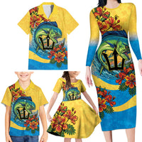 Barbados Mahi-mahi Trident Family Matching Long Sleeve Bodycon Dress and Hawaiian Shirt - Wonder Print Shop