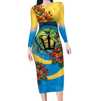 Barbados Mahi-mahi Trident Family Matching Long Sleeve Bodycon Dress and Hawaiian Shirt - Wonder Print Shop