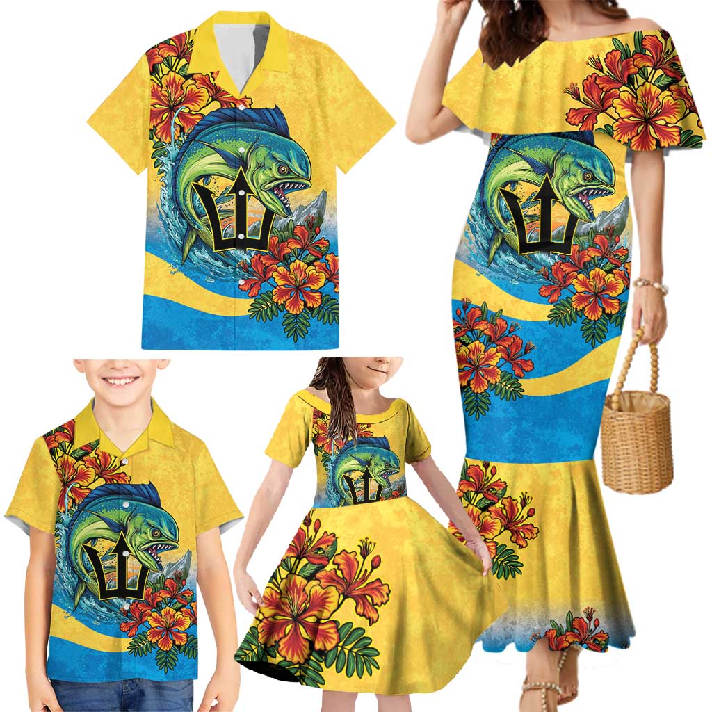 Barbados Mahi-mahi Trident Family Matching Mermaid Dress and Hawaiian Shirt - Wonder Print Shop