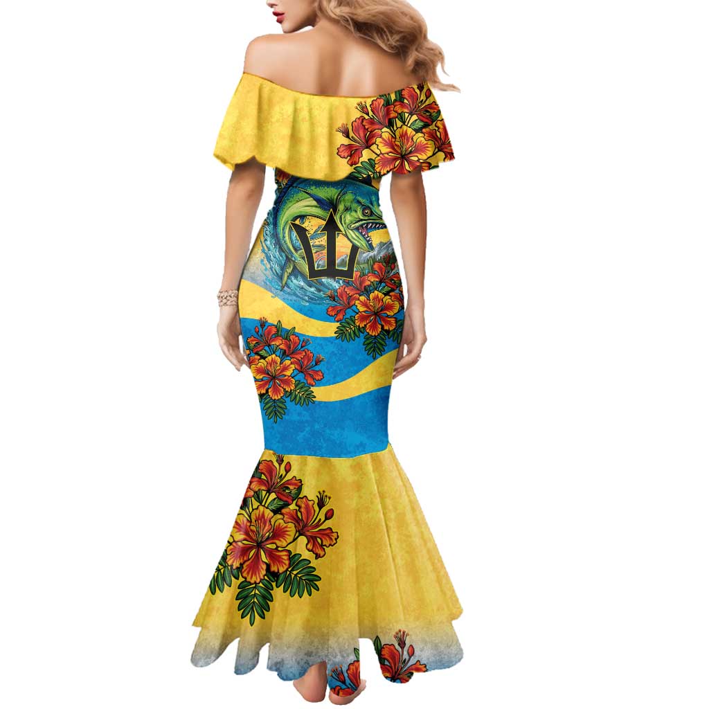 Barbados Mahi-mahi Trident Family Matching Mermaid Dress and Hawaiian Shirt - Wonder Print Shop