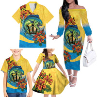 Barbados Mahi-mahi Trident Family Matching Off The Shoulder Long Sleeve Dress and Hawaiian Shirt - Wonder Print Shop