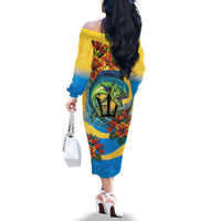 Barbados Mahi-mahi Trident Family Matching Off The Shoulder Long Sleeve Dress and Hawaiian Shirt - Wonder Print Shop