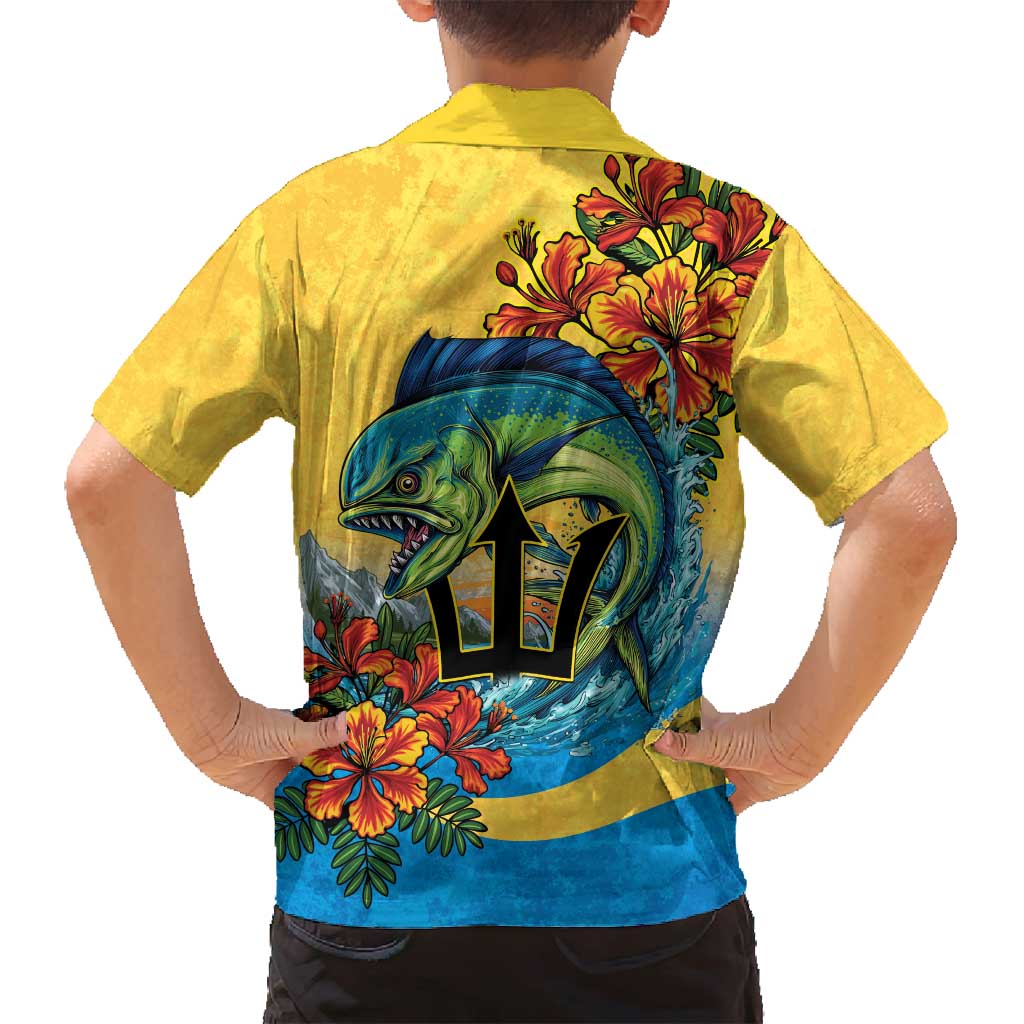Barbados Mahi-mahi Trident Family Matching Off Shoulder Short Dress and Hawaiian Shirt - Wonder Print Shop