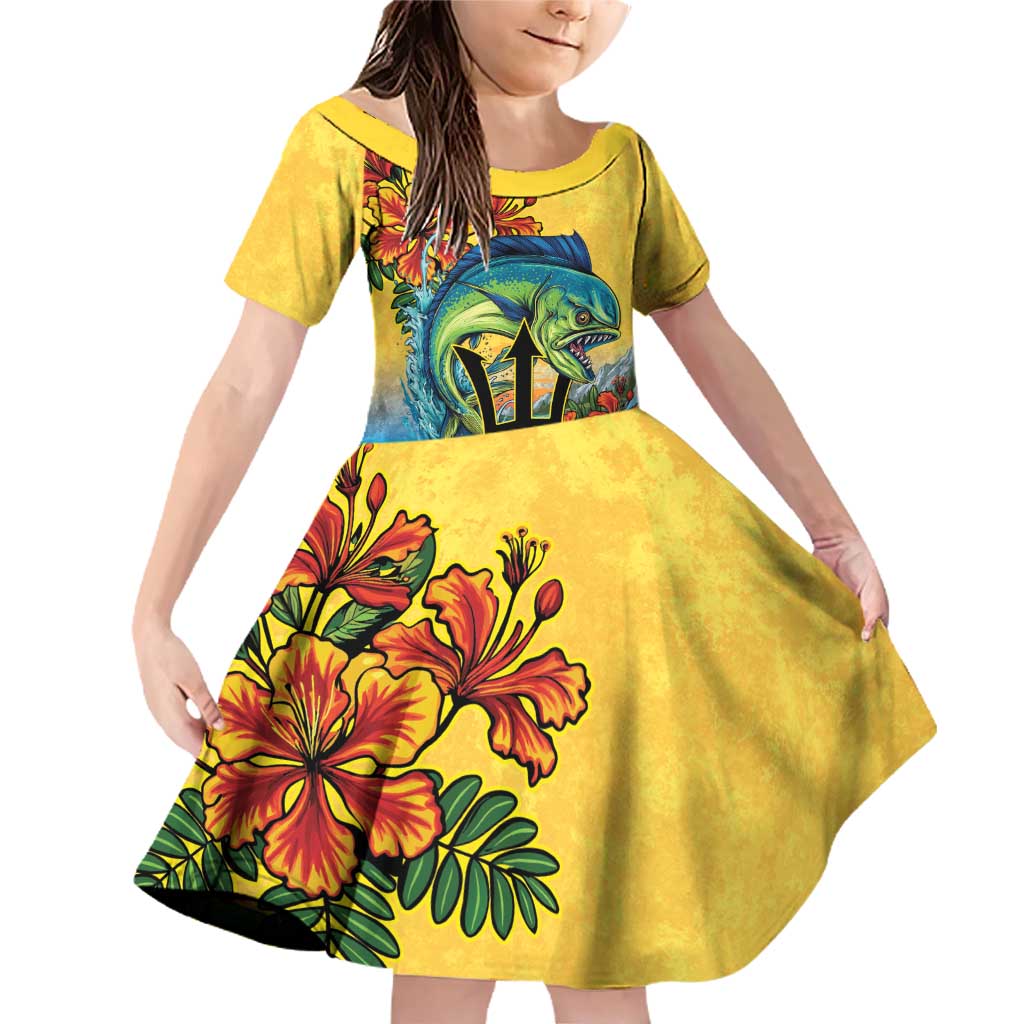 Barbados Mahi-mahi Trident Family Matching Off Shoulder Short Dress and Hawaiian Shirt - Wonder Print Shop